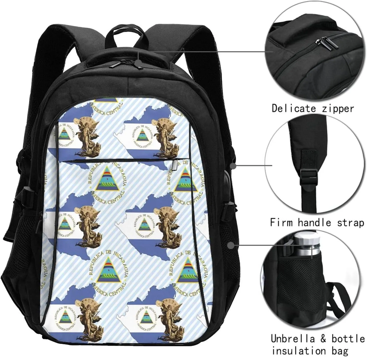 Nicaragua Flag Map St Michael the Archangel Angel Business Laptop Backpack Travel Backpacks Outdoor Rucksack Large Bag Daypack with USB Charging Port Multi-Pocket for Hiking Camping