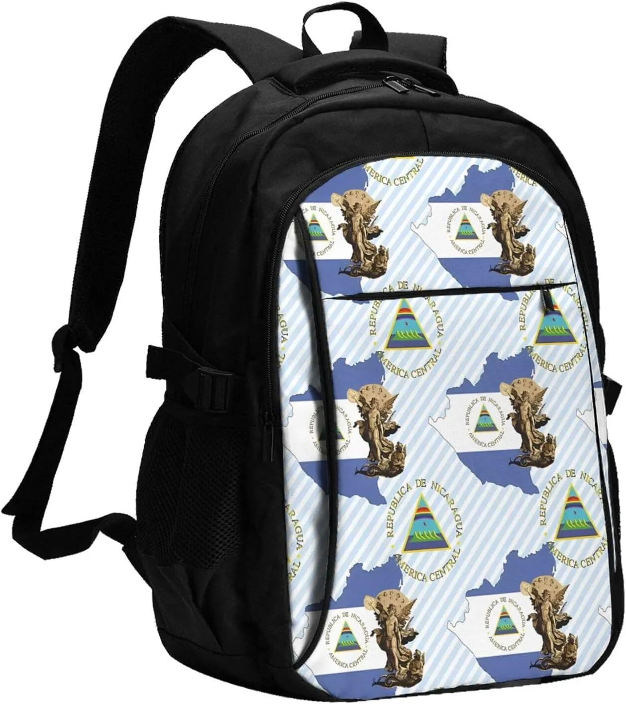 Nicaragua Flag Map St Michael the Archangel Angel Business Laptop Backpack Travel Backpacks Outdoor Rucksack Large Bag Daypack with USB Charging Port Multi-Pocket for Hiking Camping
