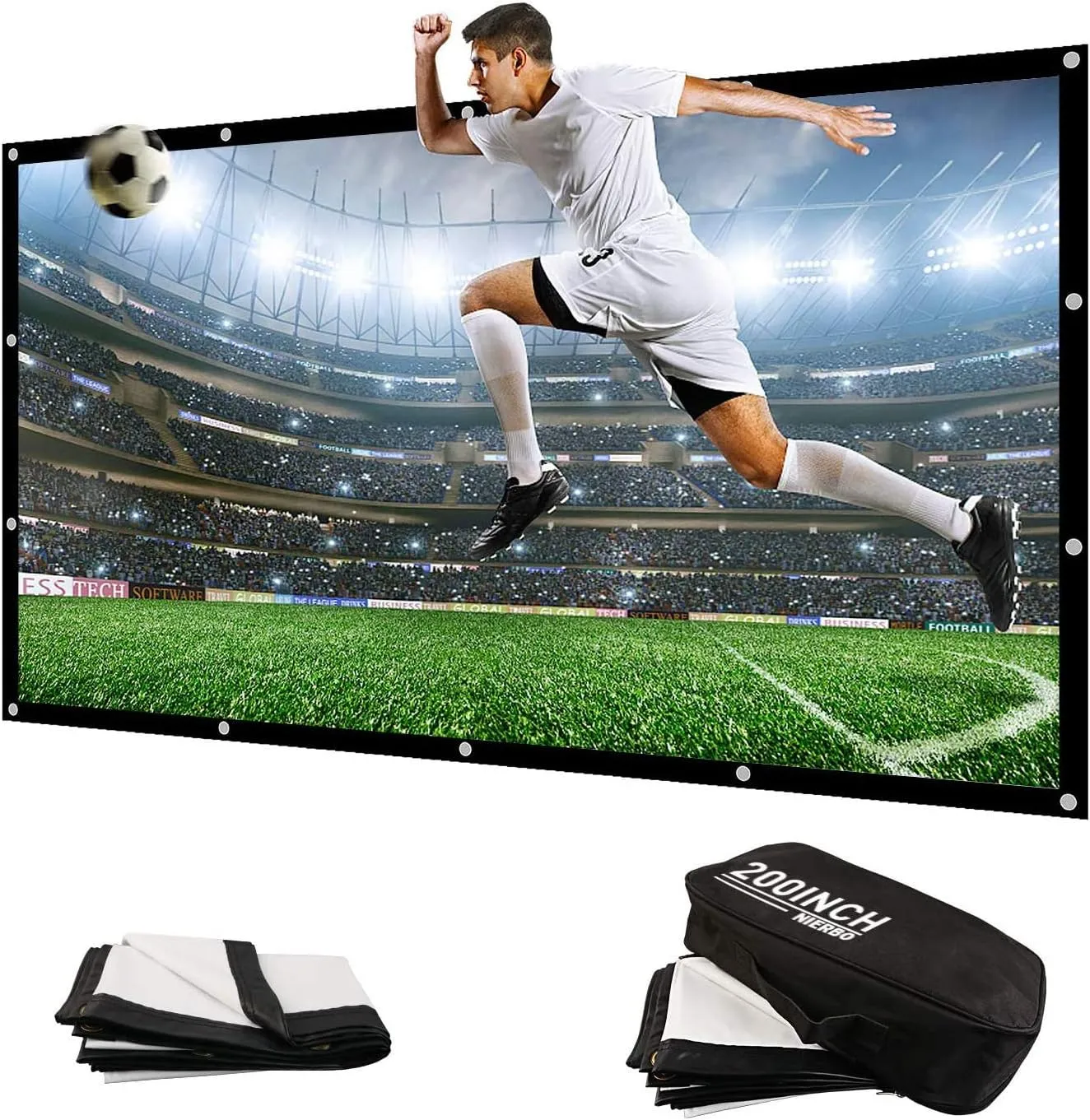 NIERBO 200 Inch Large Huge Projector Screen Big 16:9 3D Movie Screen of Thick Canvas Material Projection Screen HD for Outdoor Indoor Home Theater Church with a Black Projector Bag Not Include Mount