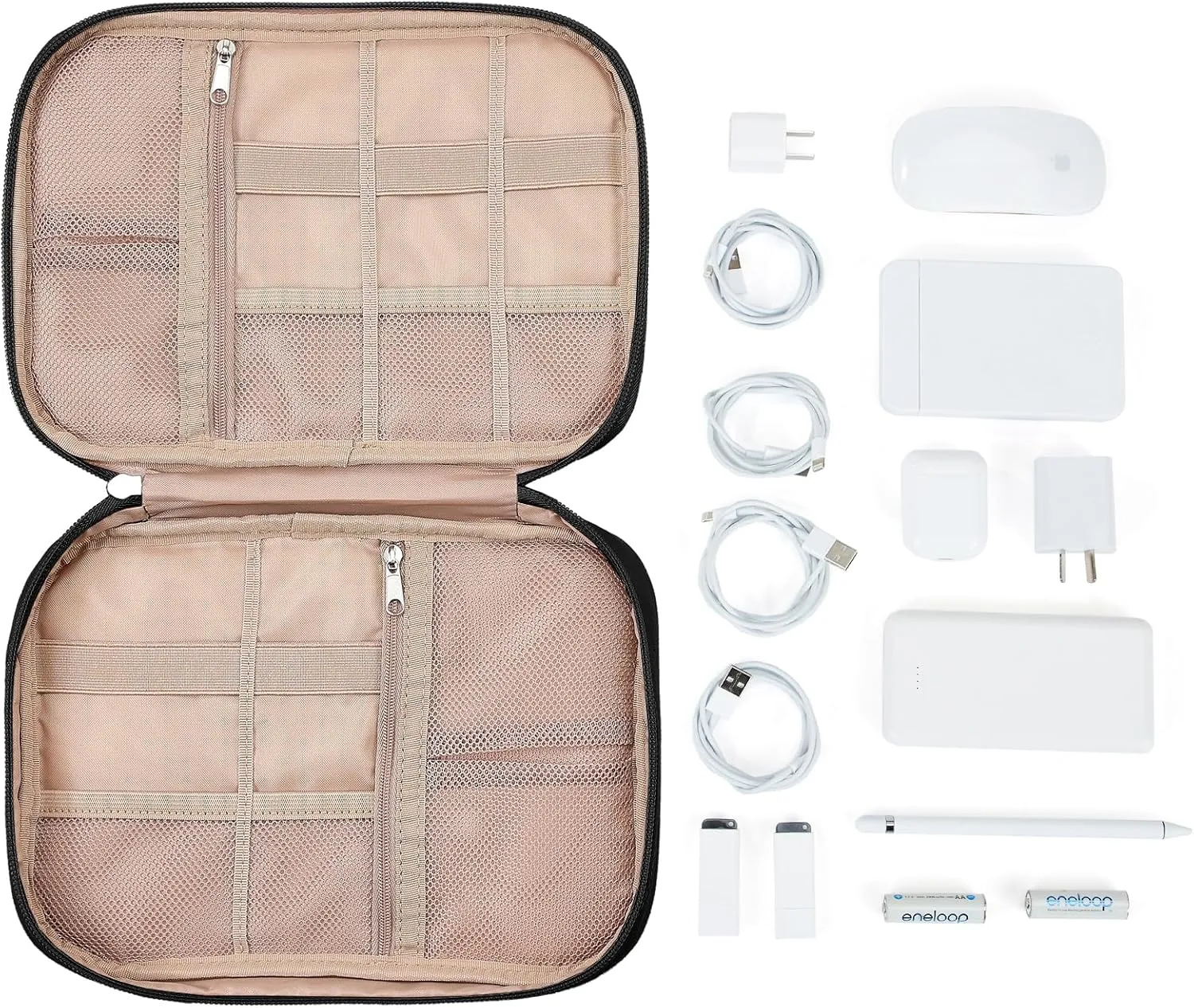 NISHEL Travel Cord Organizer Case, Tech Electronic Bag, Essentials for Charger, Cable, Phone, Hard Drive, USB, SD Card, Black