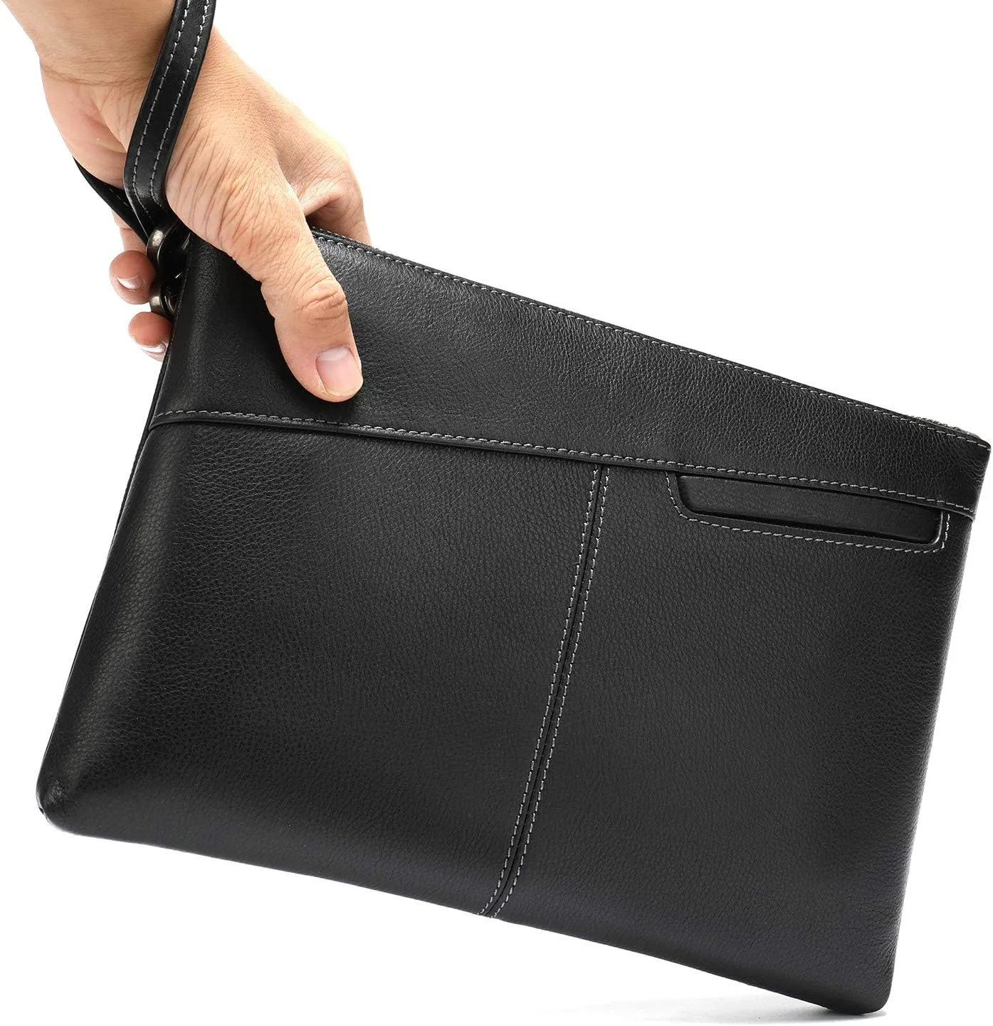 NIUCUNZH Genuine Leather Mens Clutch Bag Man Purse Handbag 12 inches Large Hand Bag Big Clutch Wallet