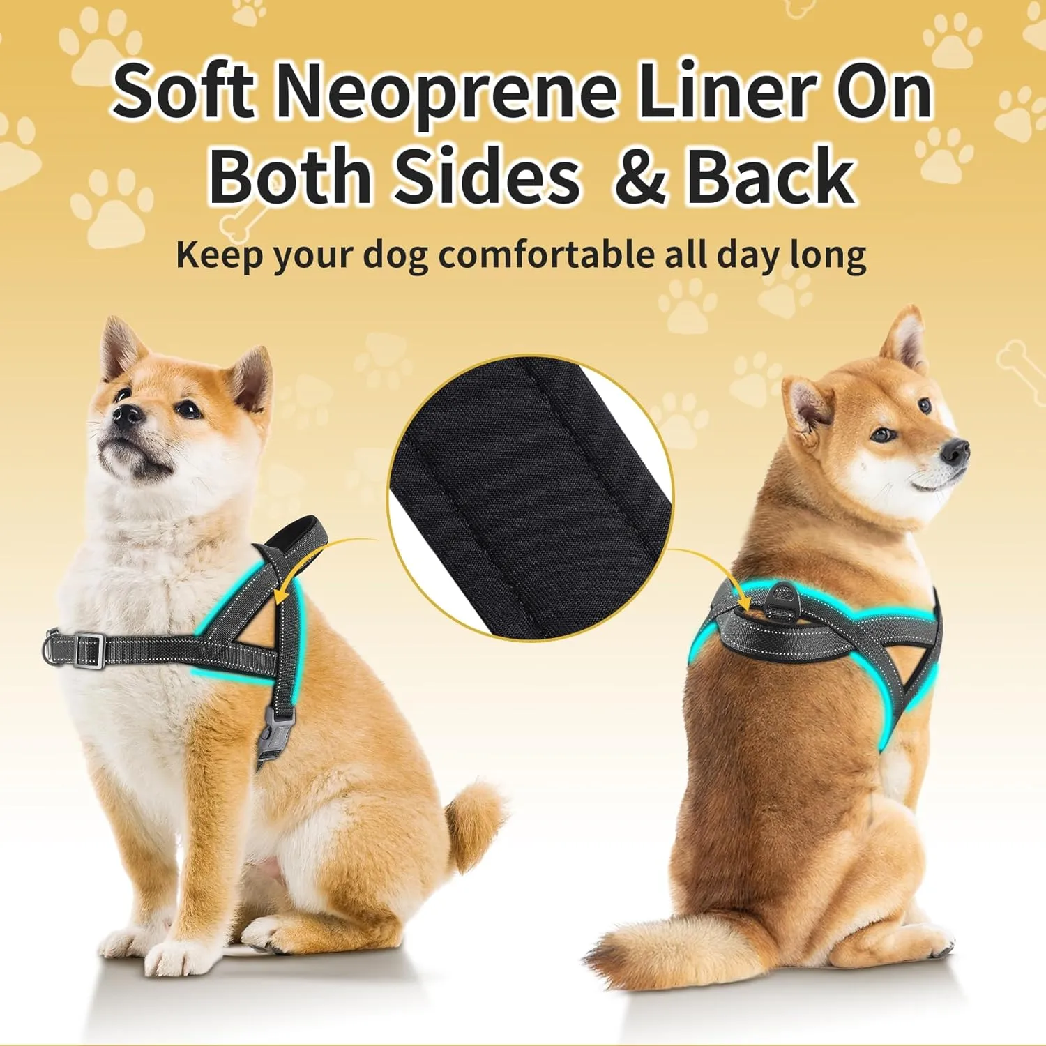 No Pull Dog Harness, Reflective Puppy Harness with Soft Padded Handle, Escape Proof/Quick Fit Adjustable Pet Harness for Small Medium Large Dogs, Easy for Training Walking (Black, L)