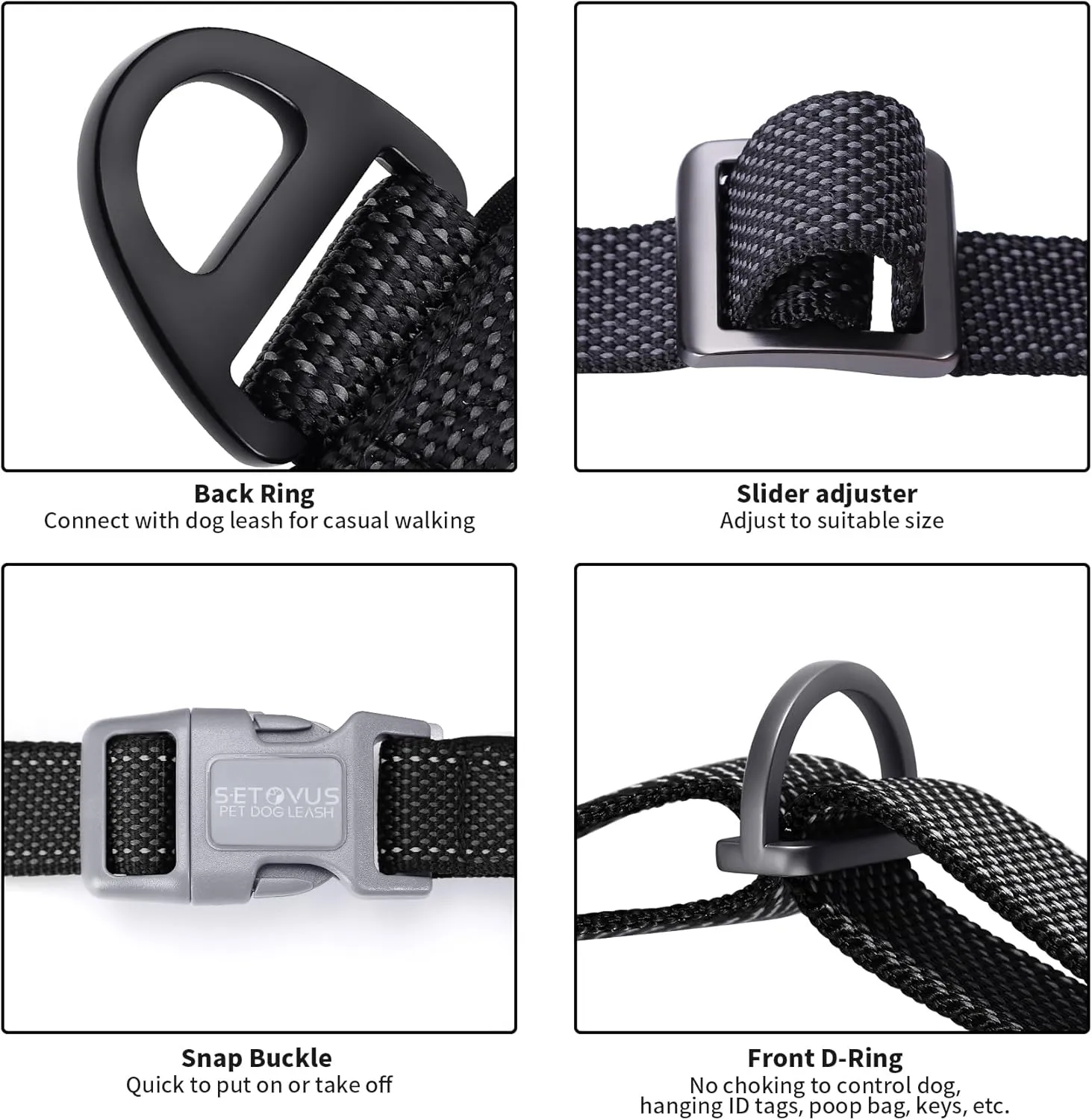 No Pull Dog Harness, Reflective Puppy Harness with Soft Padded Handle, Escape Proof/Quick Fit Adjustable Pet Harness for Small Medium Large Dogs, Easy for Training Walking (Black, L)