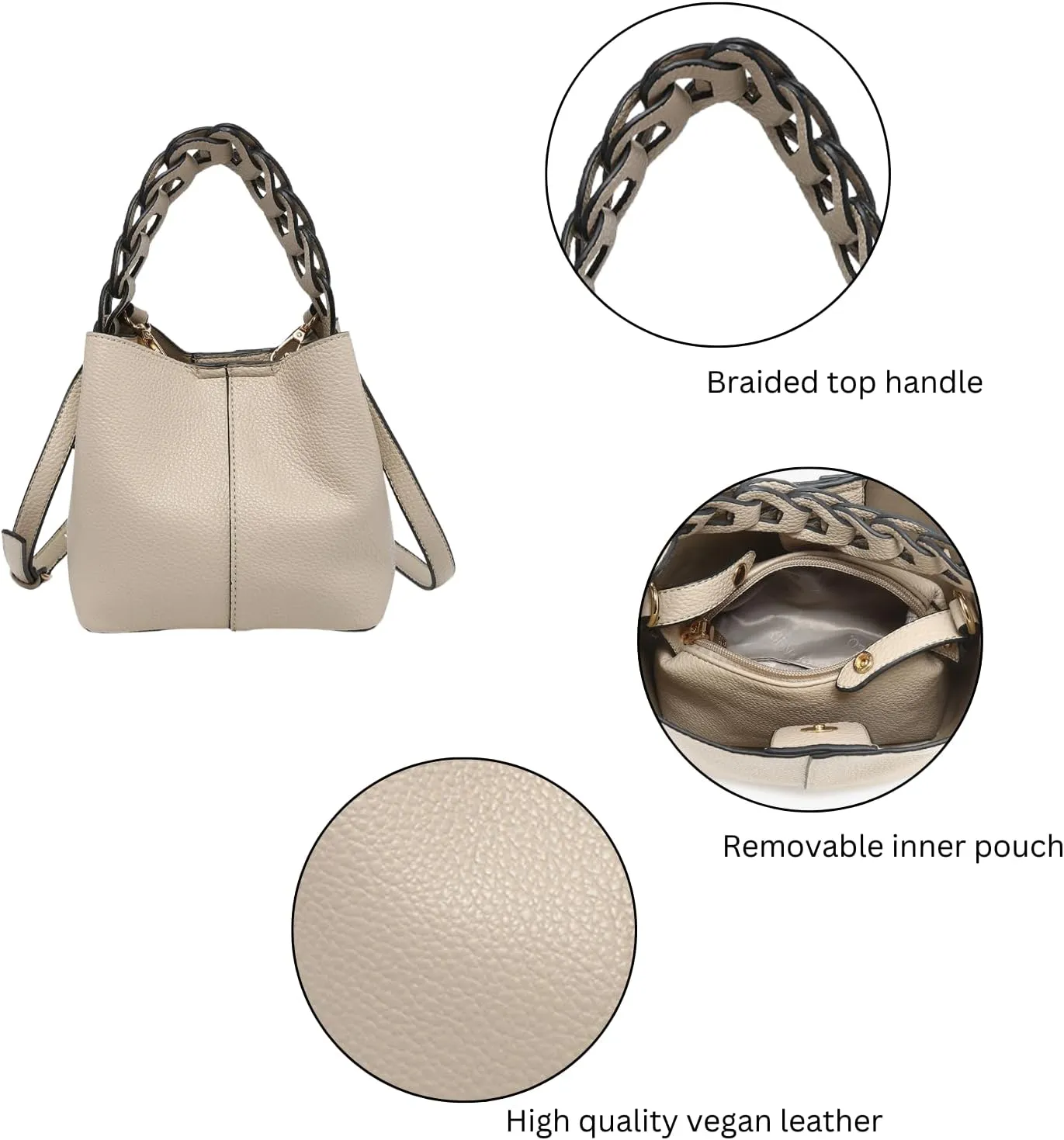 Nora Bucket Bags for Women Trendy Vegan Leather Top Handle Satchel Handbags Hobo Crossbody Purses