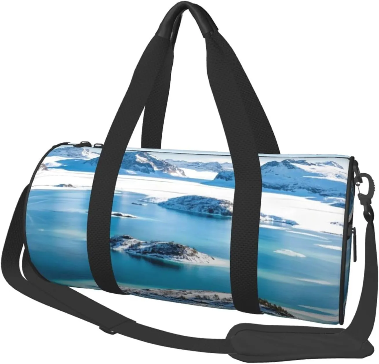 Norway Islands Print Round Large Capacity Travel Luggage Bags,Men's and Women's Hand-Held Travel Clothing Bags