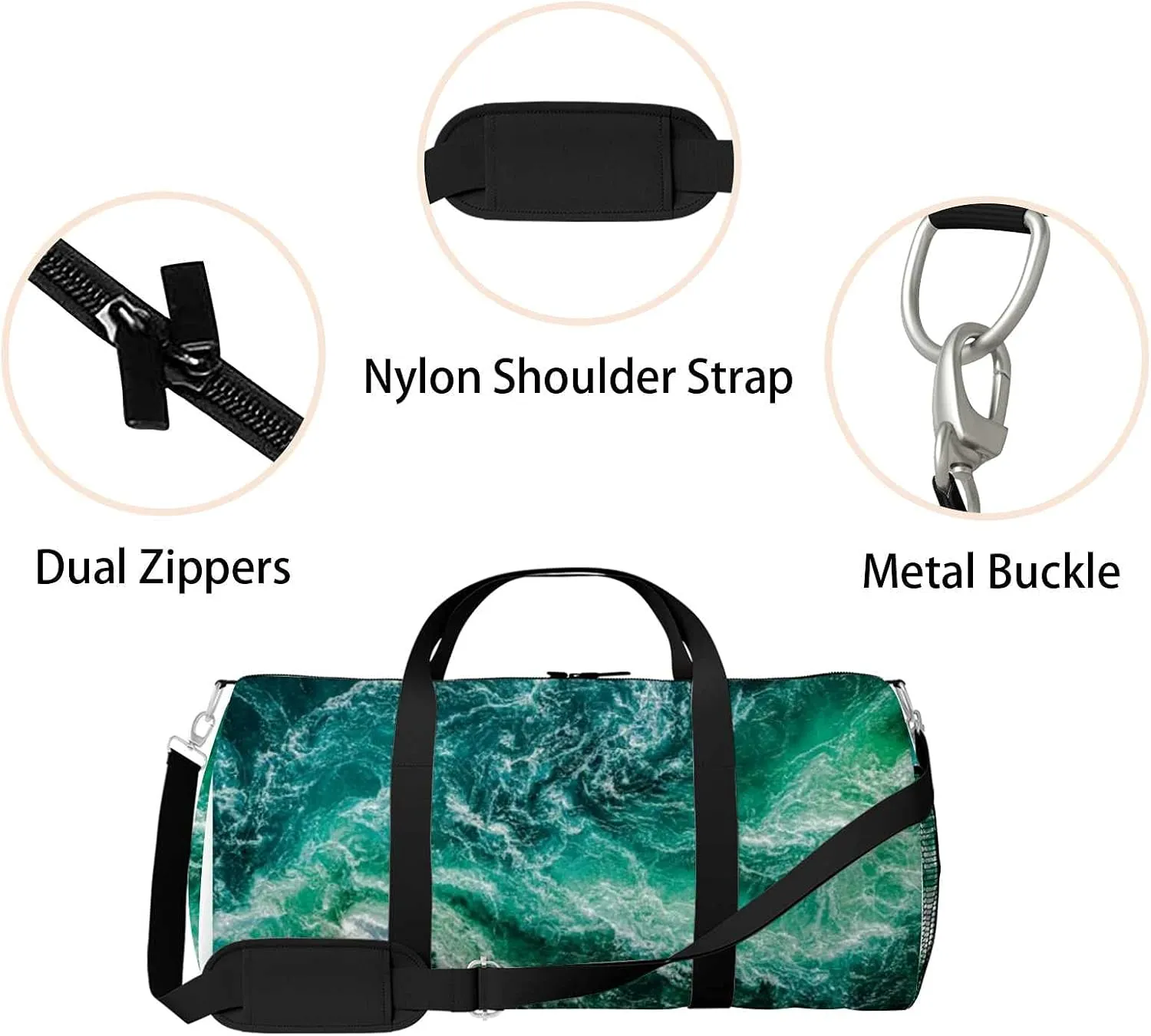 Norway Sea Waves Water Whripools Sports Duffel Bag Travel Gym Tote Bags Lightweight Durable Shoulder Strap Waterproof Polyester Outside Mesh Pocket Overnight Trip Duffel Bag for Women Men