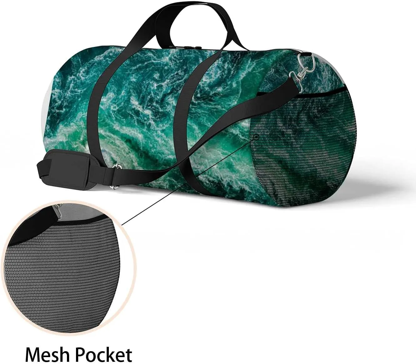 Norway Sea Waves Water Whripools Sports Duffel Bag Travel Gym Tote Bags Lightweight Durable Shoulder Strap Waterproof Polyester Outside Mesh Pocket Overnight Trip Duffel Bag for Women Men