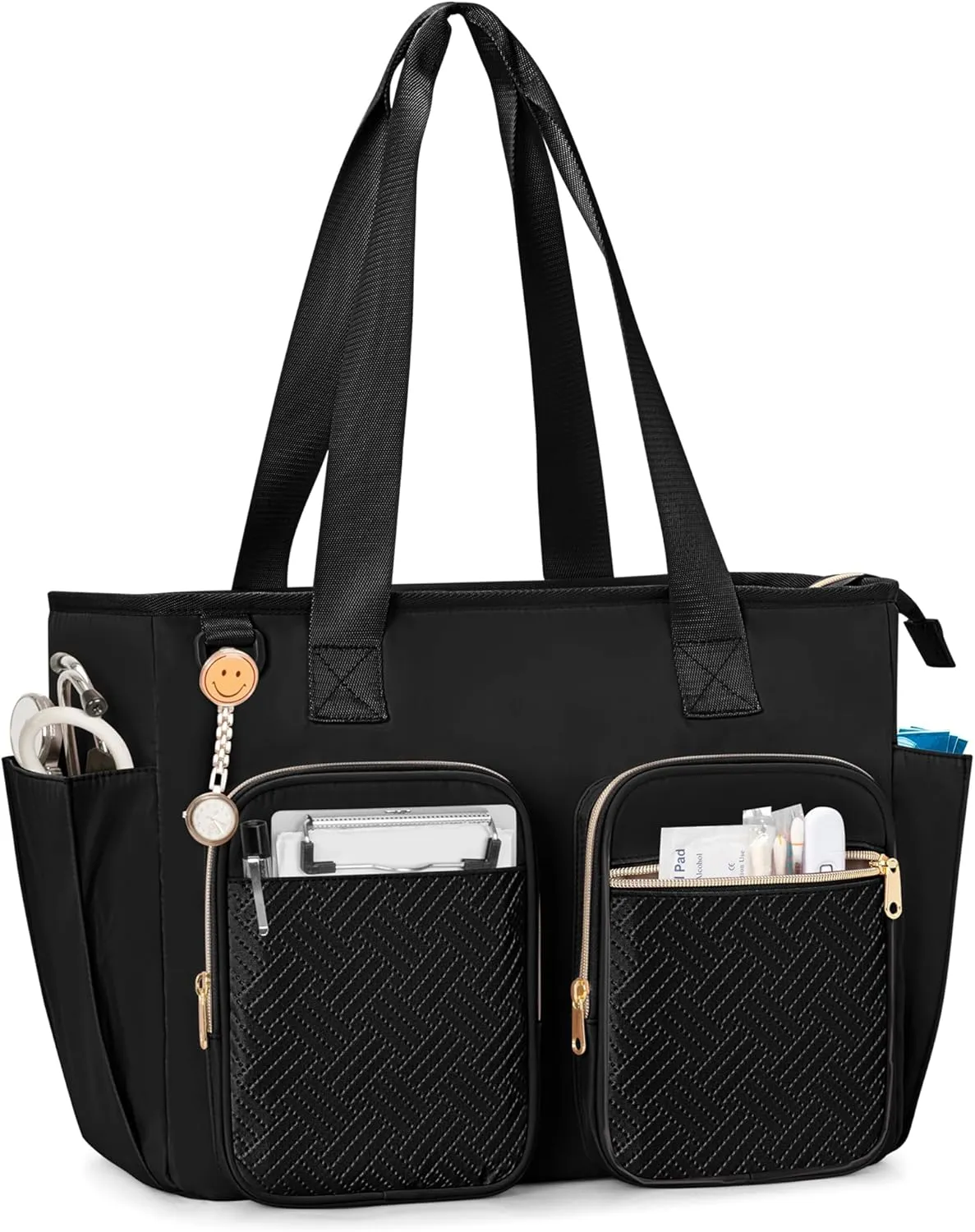 Nurse Tote Bag Clinical Bag Empty, Large Nurse Bag for Work fits 15.6" Laptop for Medical Assistants, Home Healthcare, Travel, Black