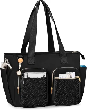 Nurse Tote Bag Clinical Bag Empty, Large Nurse Bag for Work fits 15.6" Laptop for Medical Assistants, Home Healthcare, Travel, Black