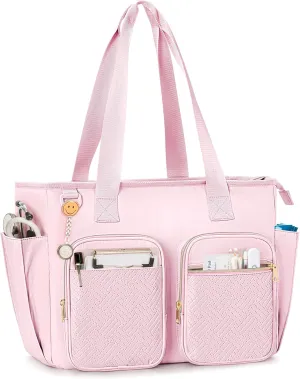 Nurse Tote Bag Clinical Bag Empty, Large Nurse Bag for Work fits 15.6" Laptop for Medical Assistants, Home Healthcare, Travel, Pink