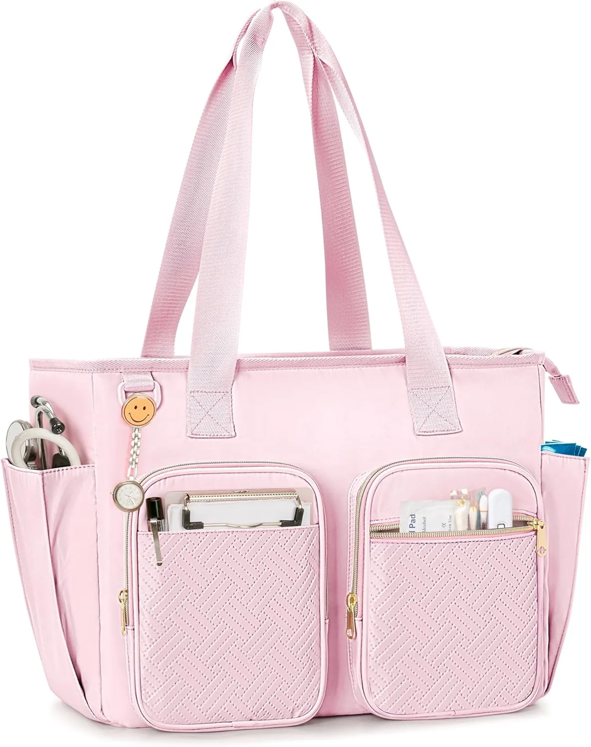 Nurse Tote Bag Clinical Bag Empty, Large Nurse Bag for Work fits 15.6" Laptop for Medical Assistants, Home Healthcare, Travel, Pink
