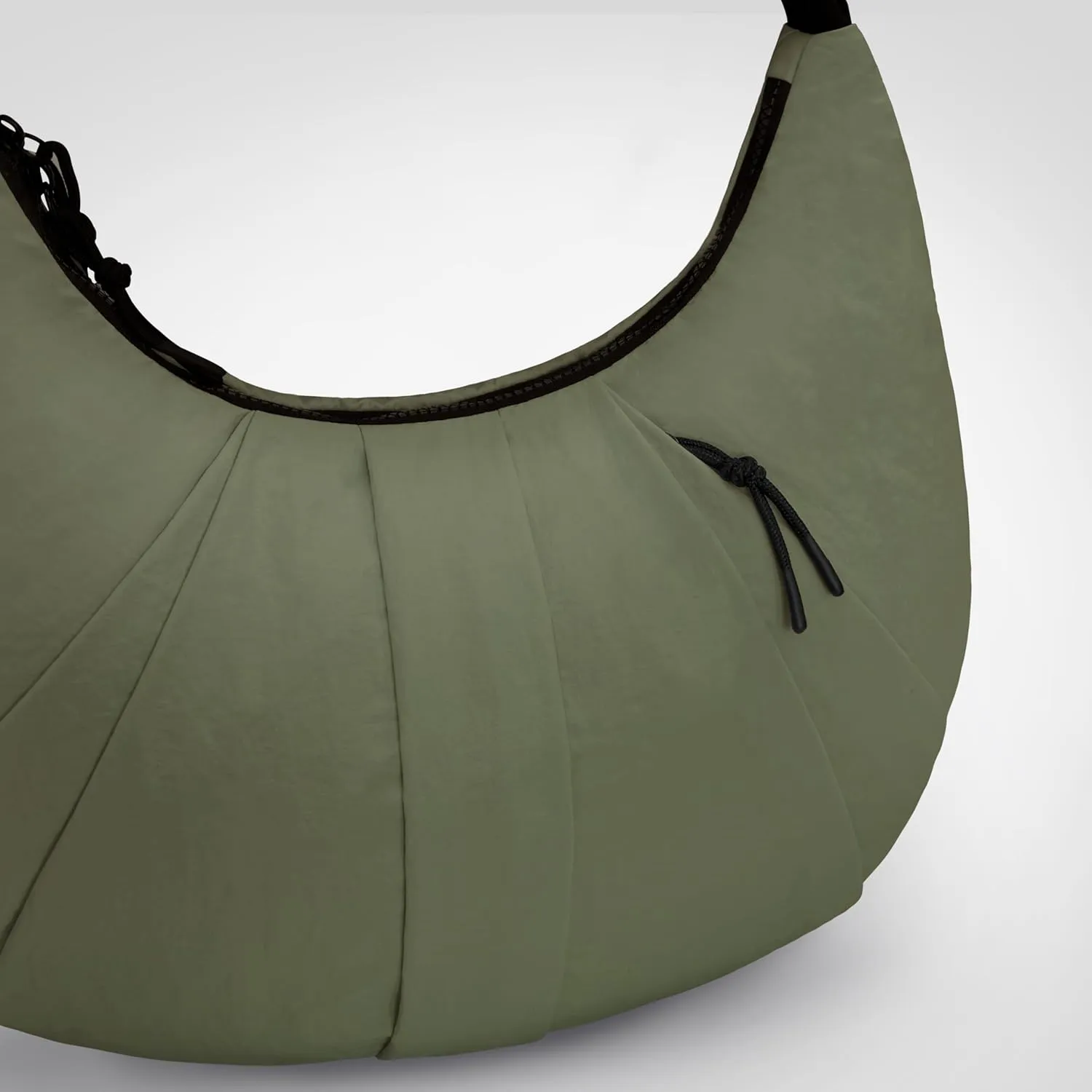 Nylon Crescent Bag Pleated Shoulder Bag, Double Zipper Inside Pocket Large Capacity Casual Waterproof Sling Bag for Women