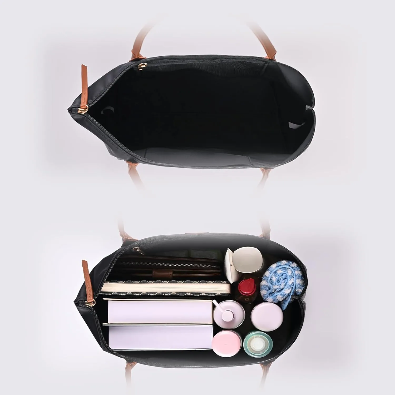 Nylon Tote Bag for Women, Large Foldable Weekend Hobo Purses for Women, Shoulder Tote Handbags with Zipper