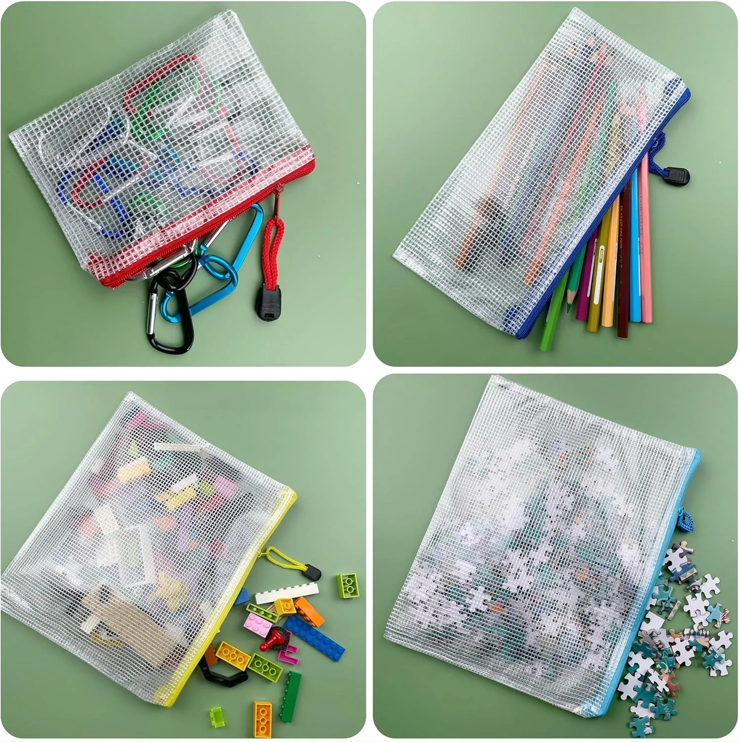 Oaimyy-24PCS-3 x 5" inchs-Mesh Zipper Pouch, Plastic Zip File Folders Puzzle Bags for Organizing,Office Supplies,Travel,Home Storage-Black