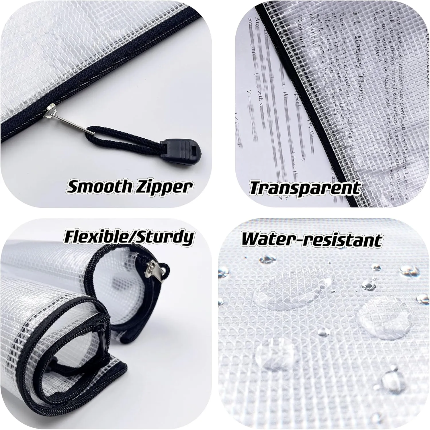 Oaimyy-B4(11.5"x 15"), Mesh Zipper Pouch Document Folders Bag Plastic Zip File Folders for School Office Supplies, Travel, Organizing Storage-Black,6 Pcs