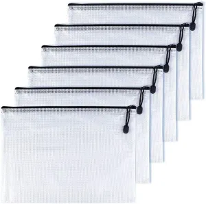 Oaimyy-B4(11.5"x 15"), Mesh Zipper Pouch Document Folders Bag Plastic Zip File Folders for School Office Supplies, Travel, Organizing Storage-Black,6 Pcs