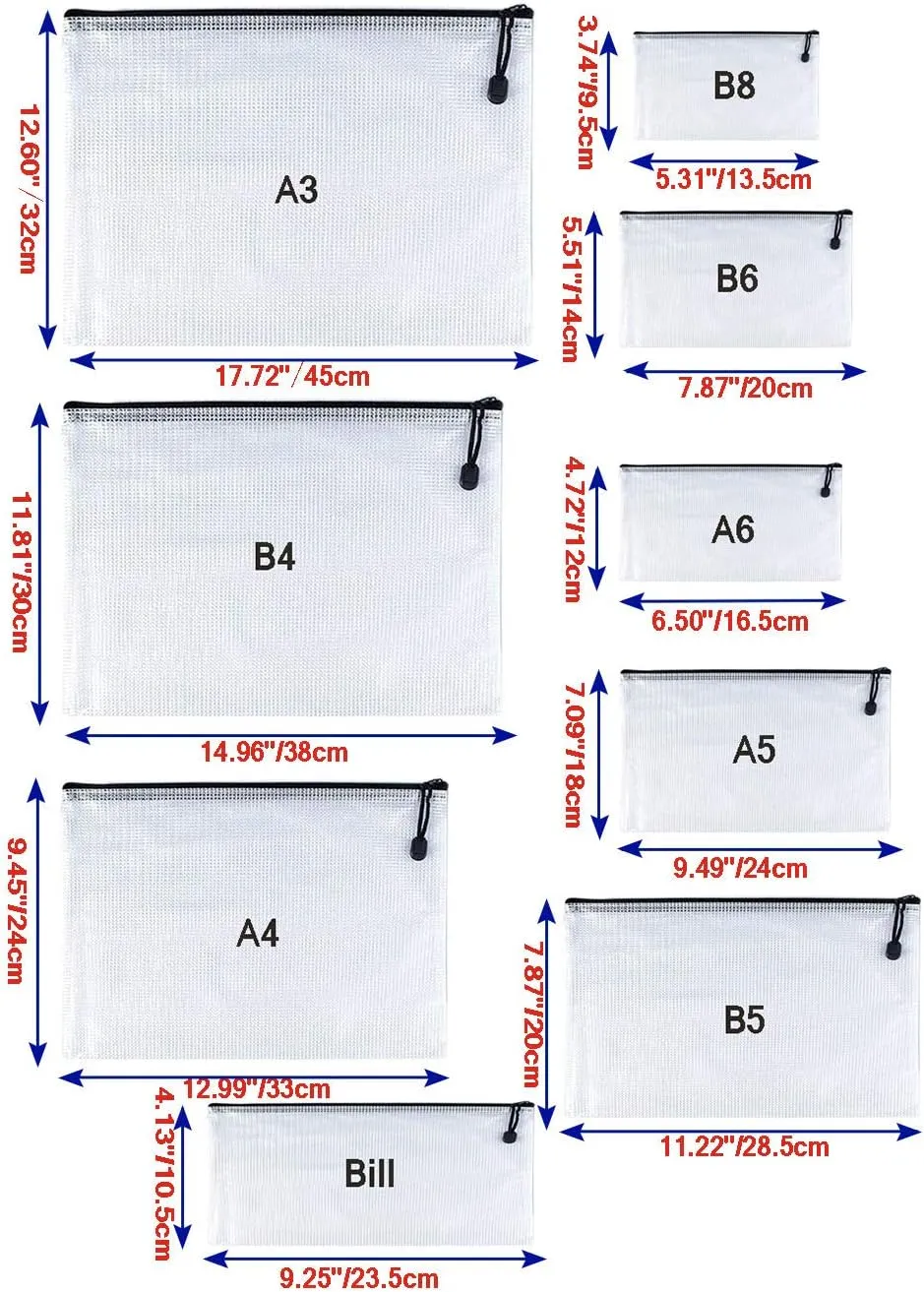 Oaimyy-B4(11.5"x 15"), Mesh Zipper Pouch Document Folders Bag Plastic Zip File Folders for School Office Supplies, Travel, Organizing Storage-Black,6 Pcs