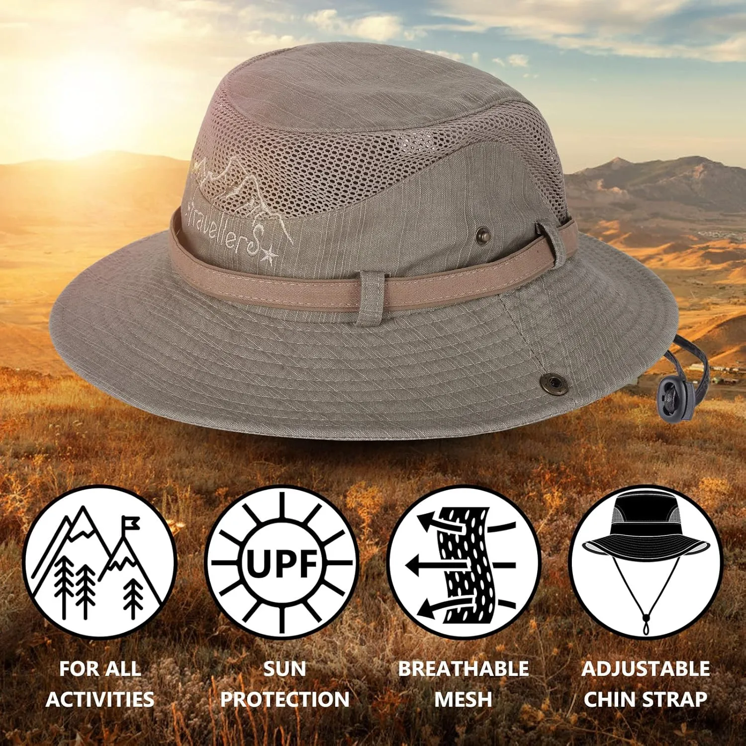 Obling Sun Hat for Men Women, Fishing Hat UPF 50 Wide Brim Bucket Hat Safari Boonie Hat
