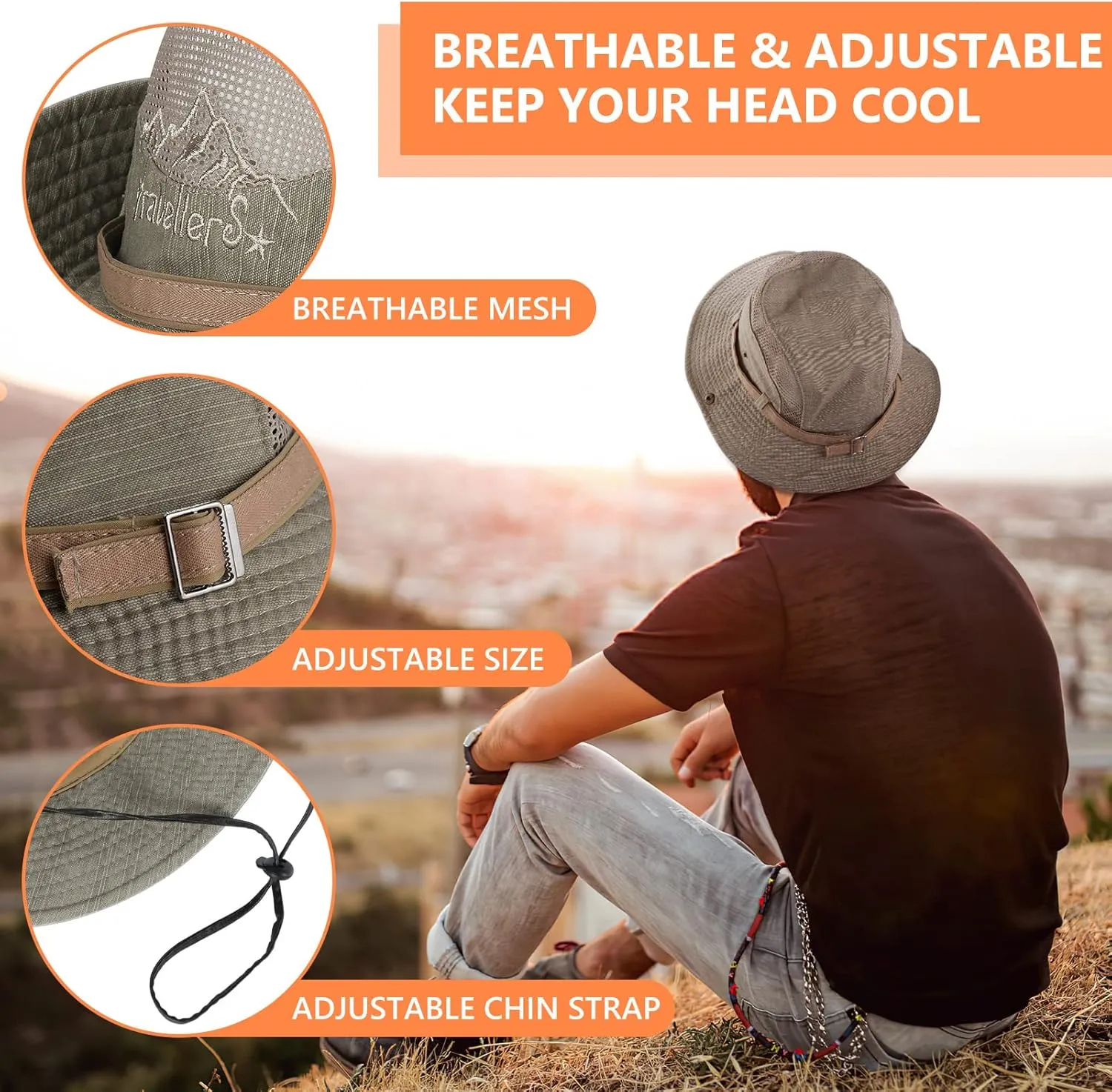 Obling Sun Hat for Men Women, Fishing Hat UPF 50 Wide Brim Bucket Hat Safari Boonie Hat