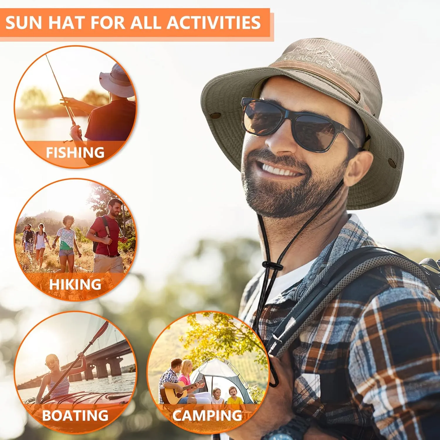 Obling Sun Hat for Men Women, Fishing Hat UPF 50 Wide Brim Bucket Hat Safari Boonie Hat