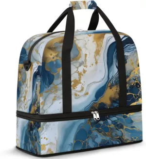 Ocean Blue Marble Foldable Duffle Bag with Shoes Compartment Large Capacity Waterproof Travel Weekender Bag Overnight Bag for Sports Gym