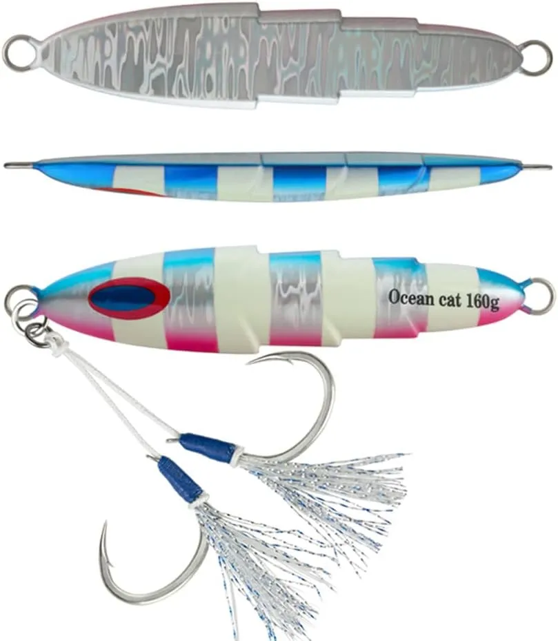OCEAN CAT 1 PC Slow Pitch Jig Saltwater Fishing Lures Flat Fall Jigs, Jigging Baits with Hook for Saltwater Fishing 5 Colors 80G/120G/160G/200G/250G/300G