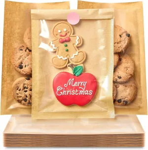 ​​​Ocmoiy 200 Pcs Clear Front Paper Cookie Bags with Seal Heat-Sealable & Grease-Resistant, 5.1x7.5 Inches Brown Bakery Bags with Window, Small Treat Bags Cookies Packaging Favor Bags (200)