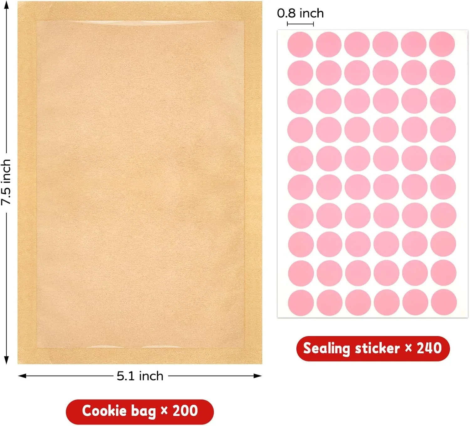 ​​​Ocmoiy 200 Pcs Clear Front Paper Cookie Bags with Seal Heat-Sealable & Grease-Resistant, 5.1x7.5 Inches Brown Bakery Bags with Window, Small Treat Bags Cookies Packaging Favor Bags (200)