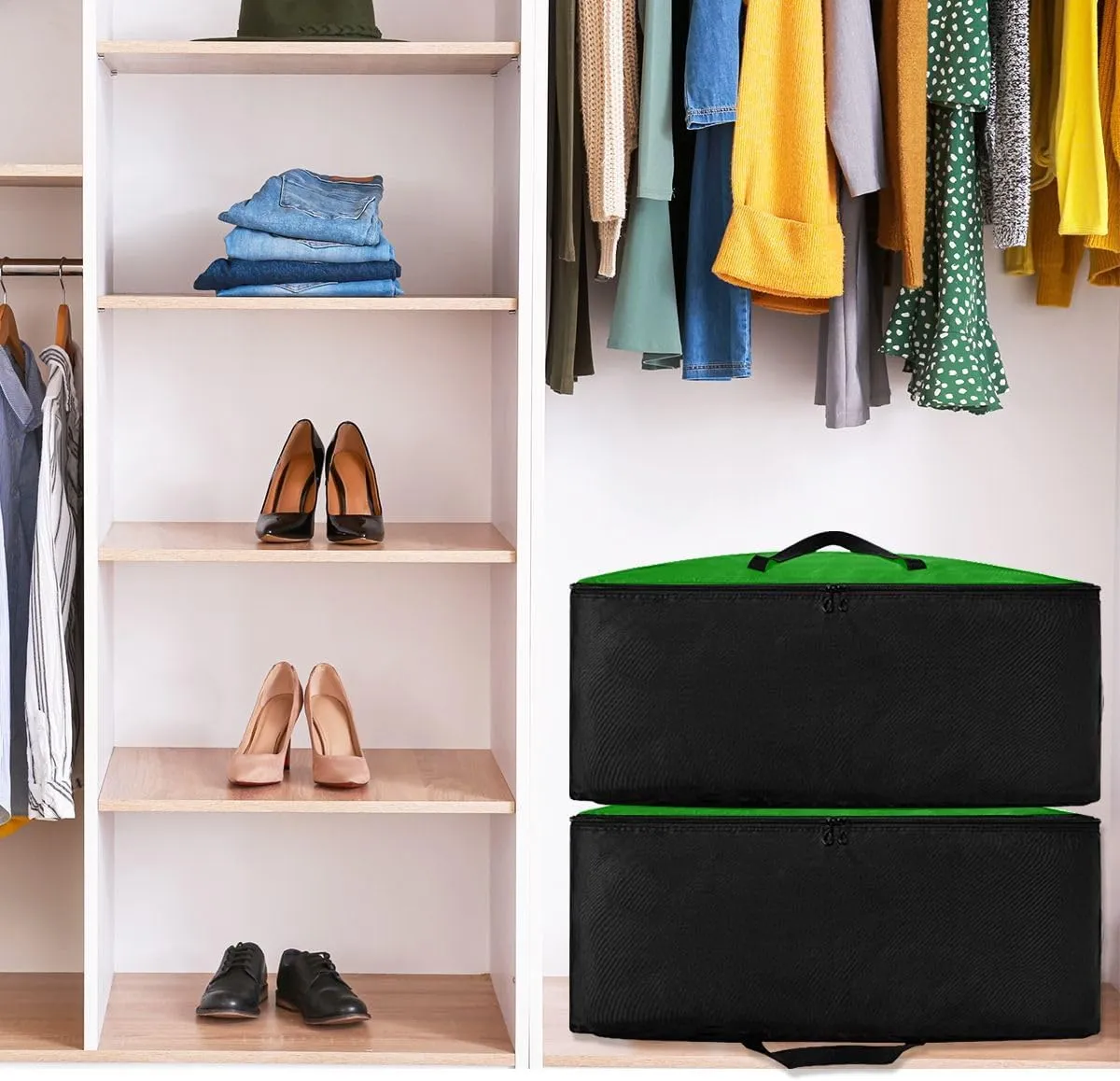 ODAWA Green Storage Bag, 27.5x19.7x11 in, Reusable and Sustainable Storage Organizer for Clothes, Bedding, Comforter