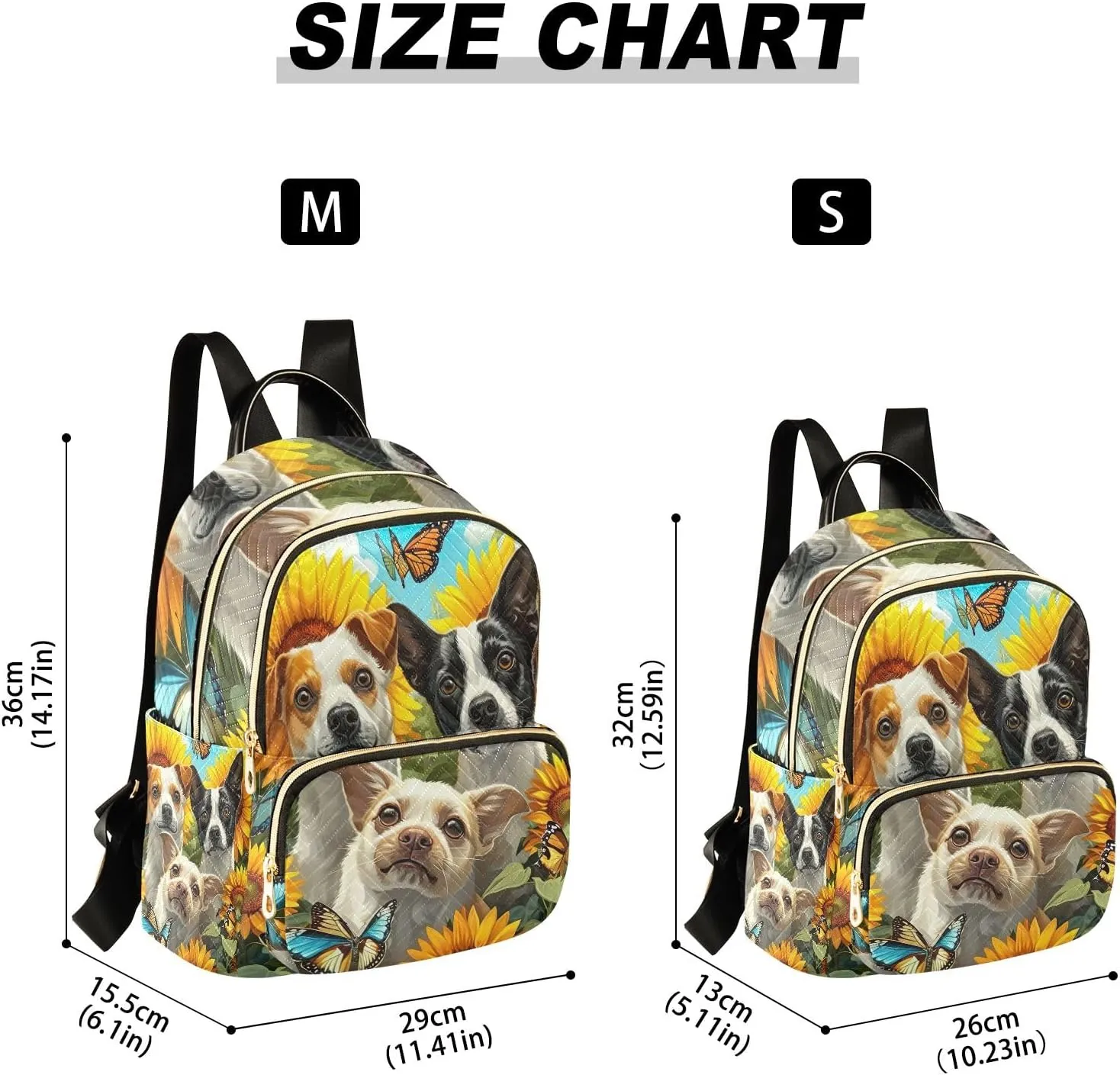 ODAWA Quilted Backpack Purse for Women Dogs in a Field of Sunflowers Womens Backpack Purse Small Travel Backpack with Luggage Strap