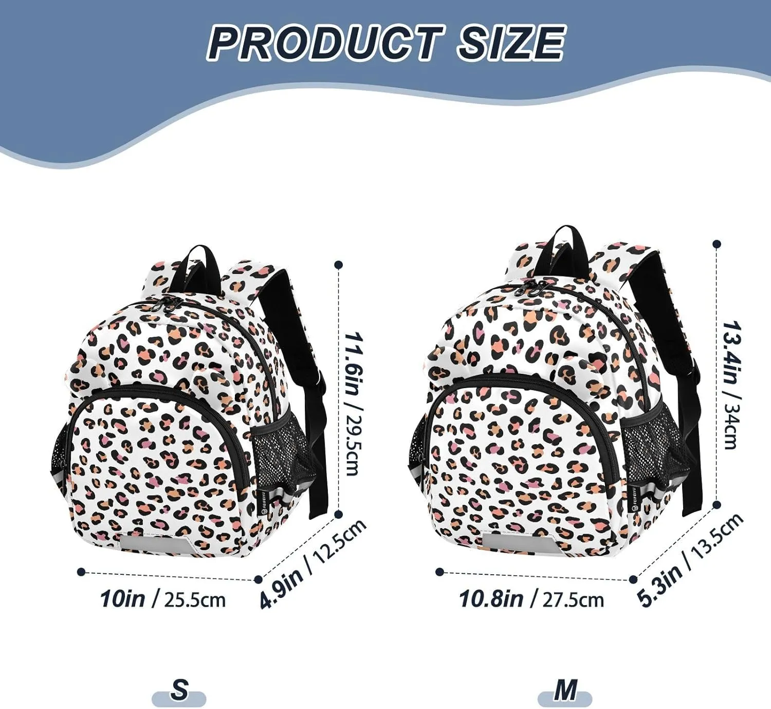 ODAWA Toddler Backpacks with Leash Leopard Print Black Spots Kid Backpack, Travel Backpack for Kids