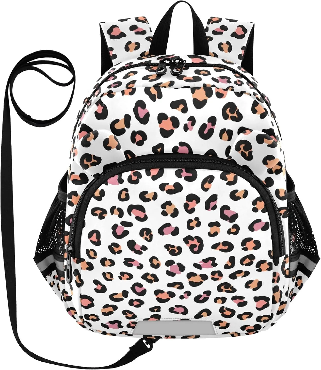ODAWA Toddler Backpacks with Leash Leopard Print Black Spots Kid Backpack, Travel Backpack for Kids