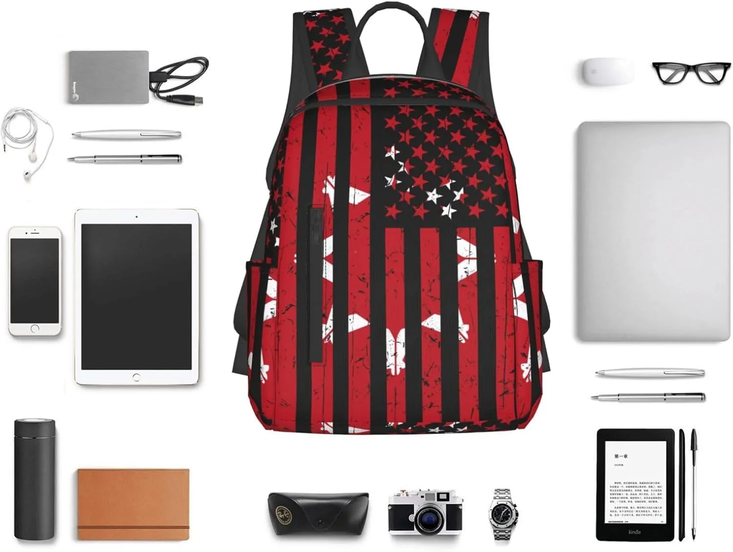 Oglala Lakota American Flag Casual Backpacks Laptop Backpack Outdoor Travel Rucksack Sport Carry-On Daypack Lightweight Bag with Multi-Pockets