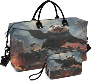 Oil Paintings Angry Panda Travel Duffel Bags Gym Bag Weekender Handbag with Toiletry Bag for Women Girls Men