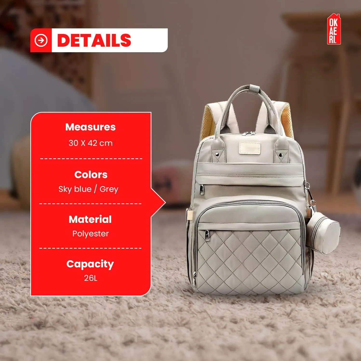 OKAERI. Maternal Diaper Backpack Maternity Multipurpose Baby Bag portable crib Waterproof Weight Resistant Convertible Safe Changing Pad Unisex travel essentials tote walks shopping USB Pacifier Case