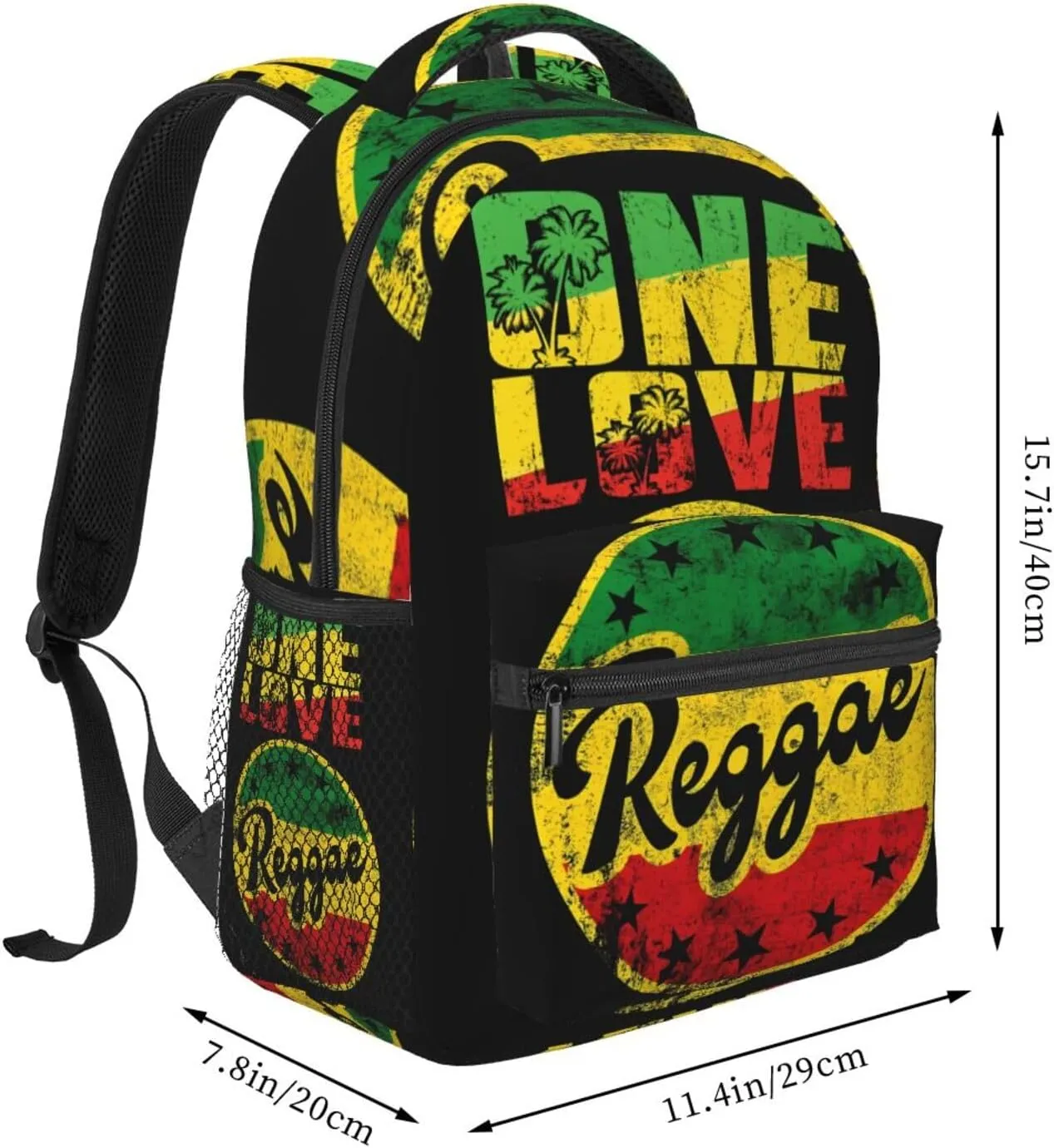 One Loves Jamaican Rasta Reggae Casual Backpacks Sport Backpack Travel Rucksack Canvas Daypack Workout Bags with Pockets for Gym Working Hiking
