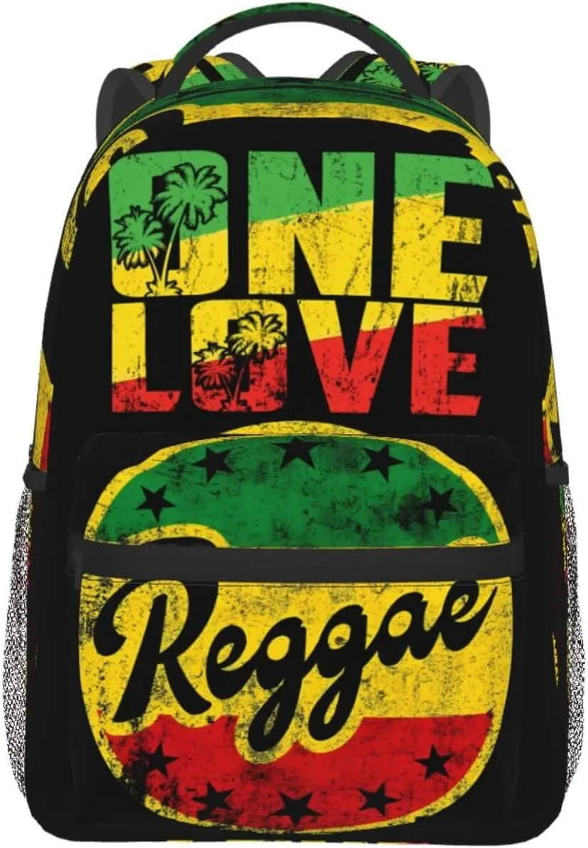 One Loves Jamaican Rasta Reggae Casual Backpacks Sport Backpack Travel Rucksack Canvas Daypack Workout Bags with Pockets for Gym Working Hiking