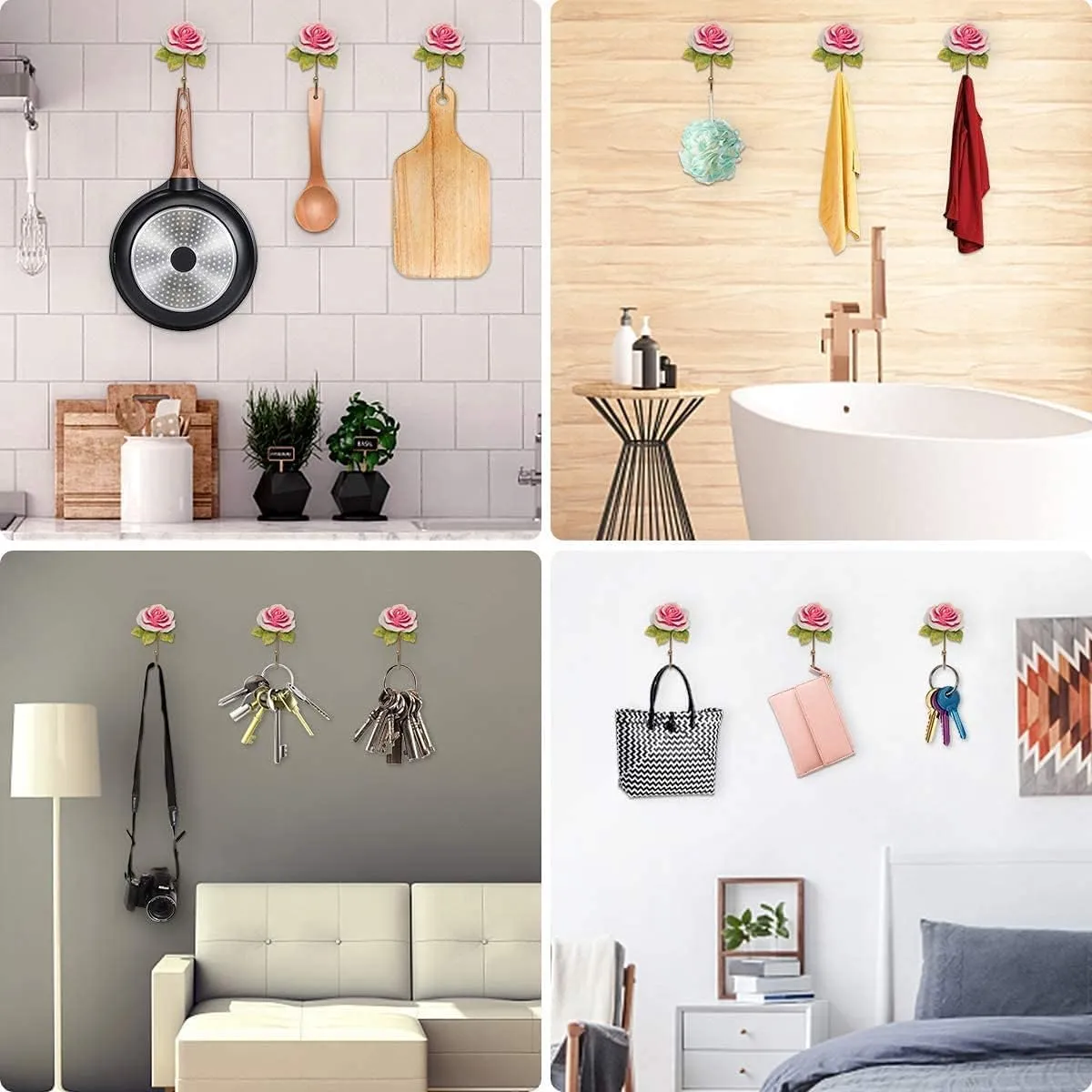 OPENDGO Rose Resin Wall Hooks Wall Mounted Creative Flower Iron Hook for Hanging Coat/Hat/Key/Towel/Handbag Hooks/Hangers Home Decoration (Rose- 2 PCS)
