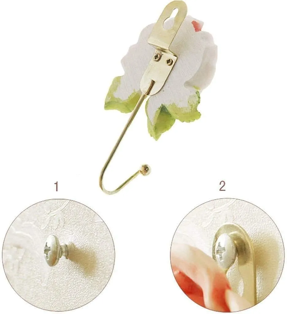 OPENDGO Rose Resin Wall Hooks Wall Mounted Creative Flower Iron Hook for Hanging Coat/Hat/Key/Towel/Handbag Hooks/Hangers Home Decoration (Rose- 2 PCS)