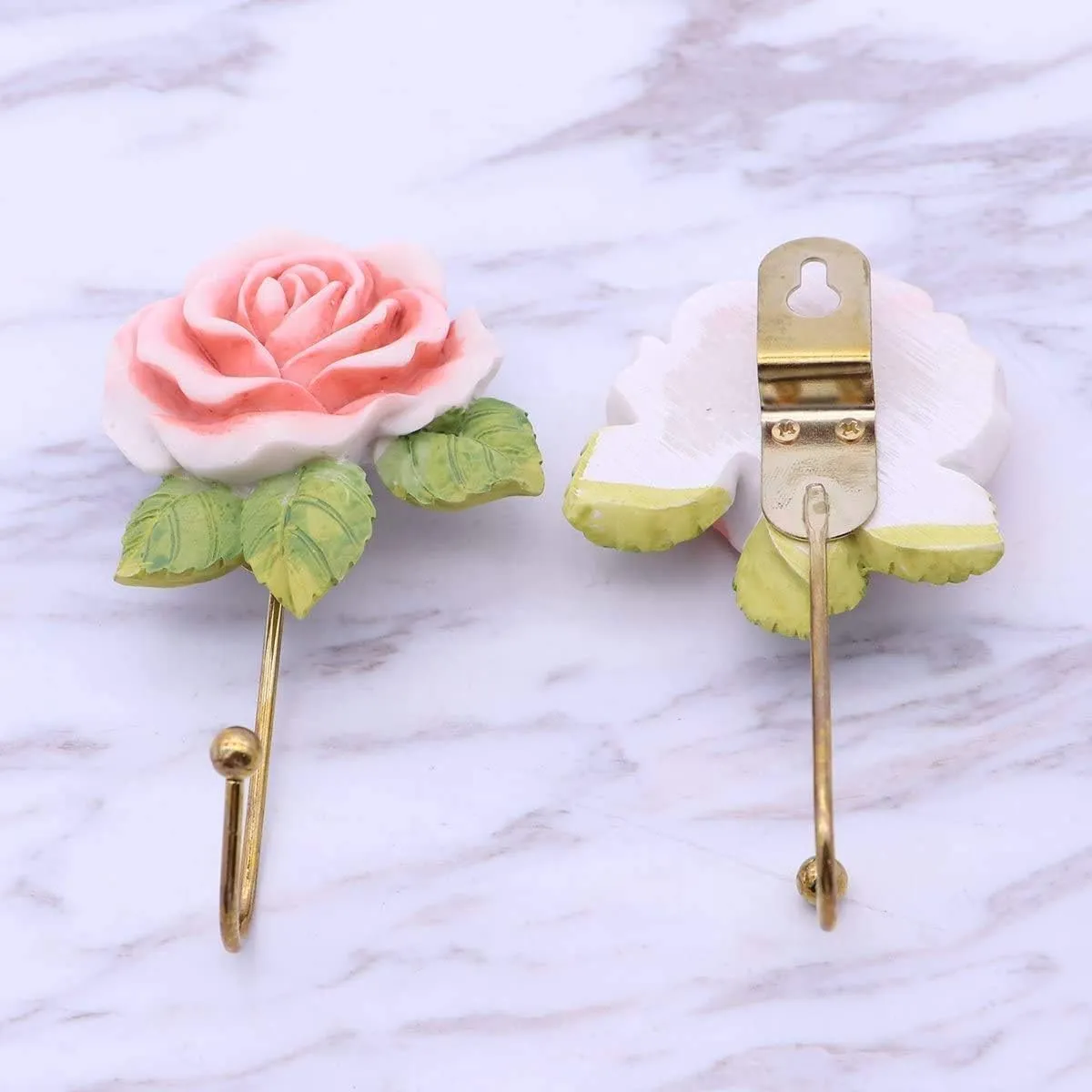OPENDGO Rose Resin Wall Hooks Wall Mounted Creative Flower Iron Hook for Hanging Coat/Hat/Key/Towel/Handbag Hooks/Hangers Home Decoration (Rose- 2 PCS)