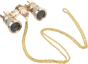Opera Glasses Binoculars 3X25,Mini Binocular Compact Lightweight, Foldable BK7 Theater Glasses with Chain for Adults Kids Women in Musical Concert (Gold with Chain)