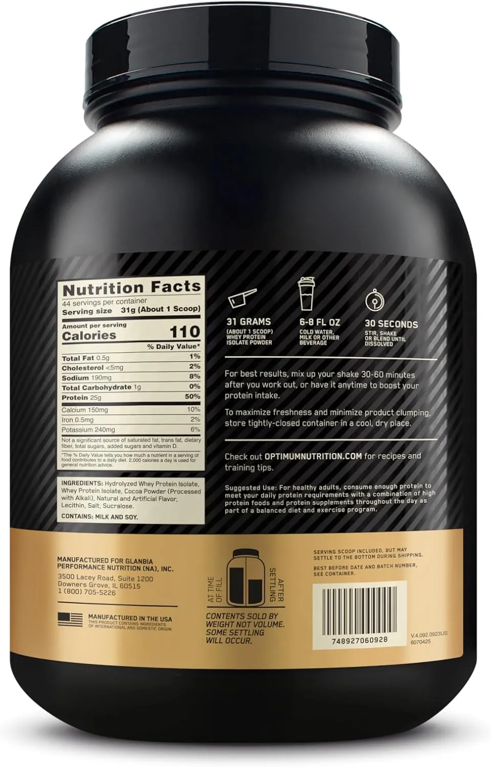 Optimum Nutrition Gold Standard 100% Isolate, Chocolate Bliss, 3 Pounds, 44 Servings (Packaging May Vary)