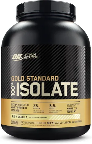 Optimum Nutrition Gold Standard 100% Isolate, Rich Vanilla, 2.91 Pounds, 44 Servings (Packaging May Vary)