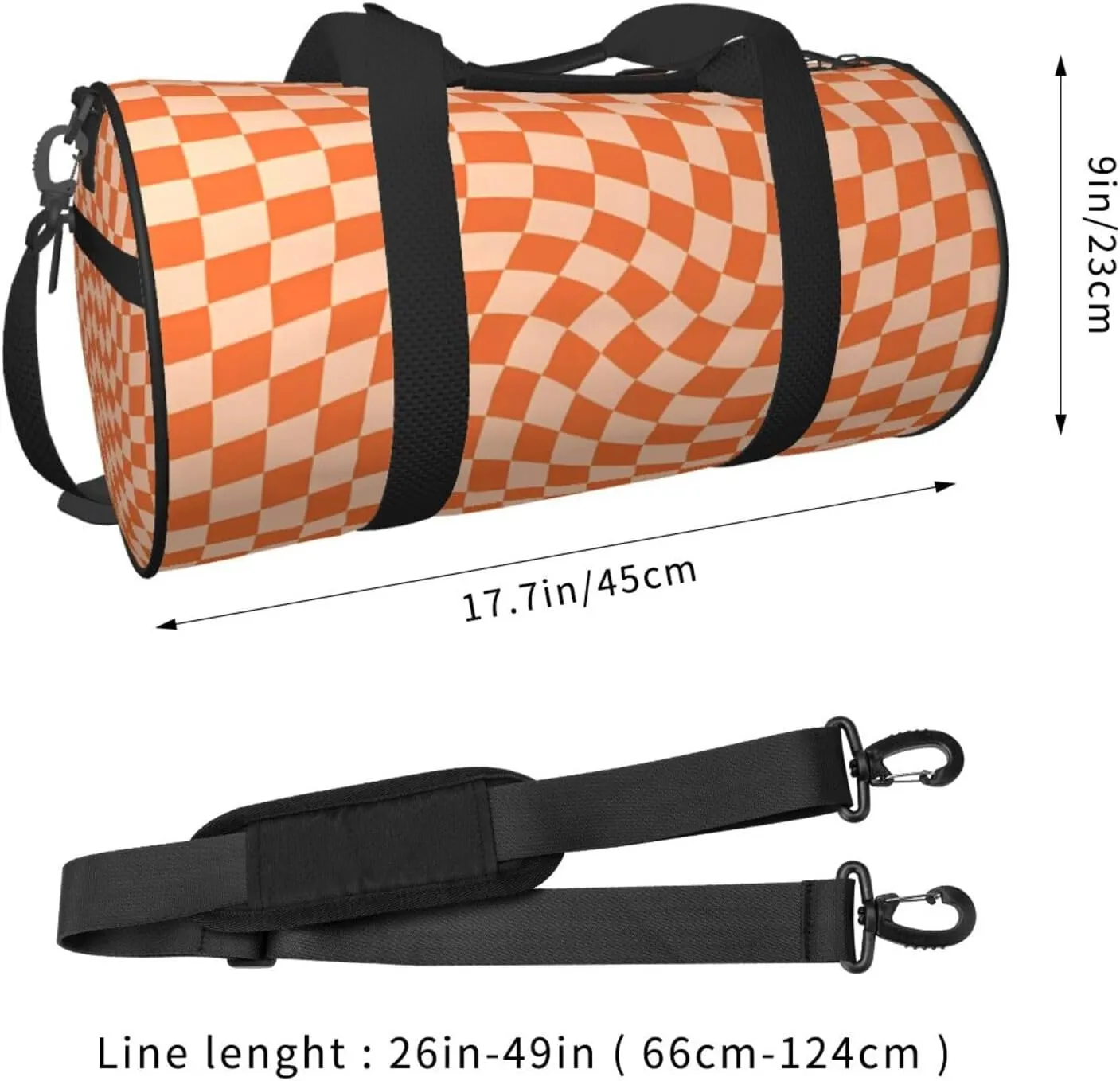 Orange Check Round Travel Duffel Bag Large Capacity Gym Sports Bags for Hiking Vacation Trips