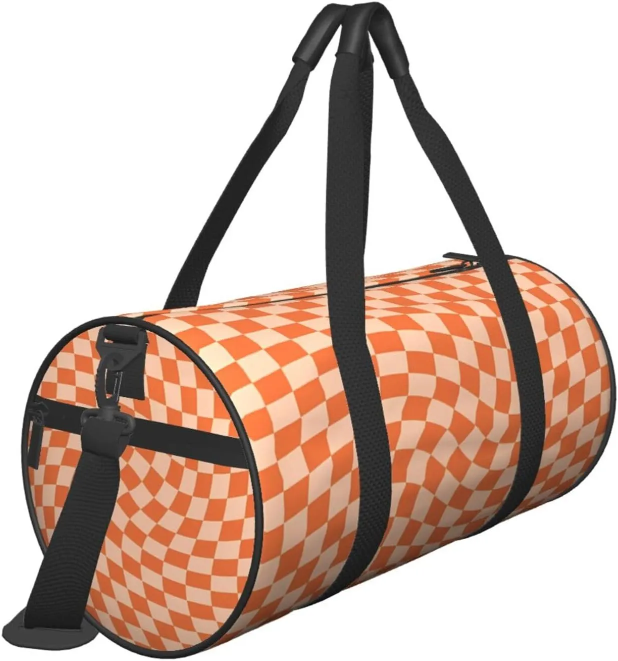 Orange Check Round Travel Duffel Bag Large Capacity Gym Sports Bags for Hiking Vacation Trips