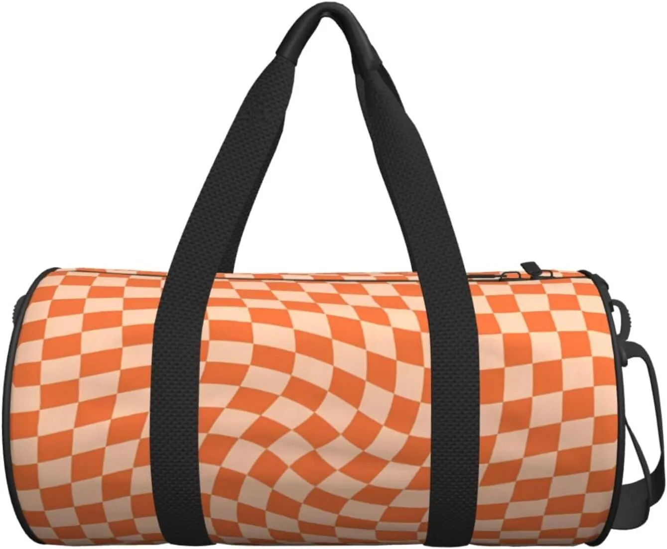 Orange Check Round Travel Duffel Bag Large Capacity Gym Sports Bags for Hiking Vacation Trips