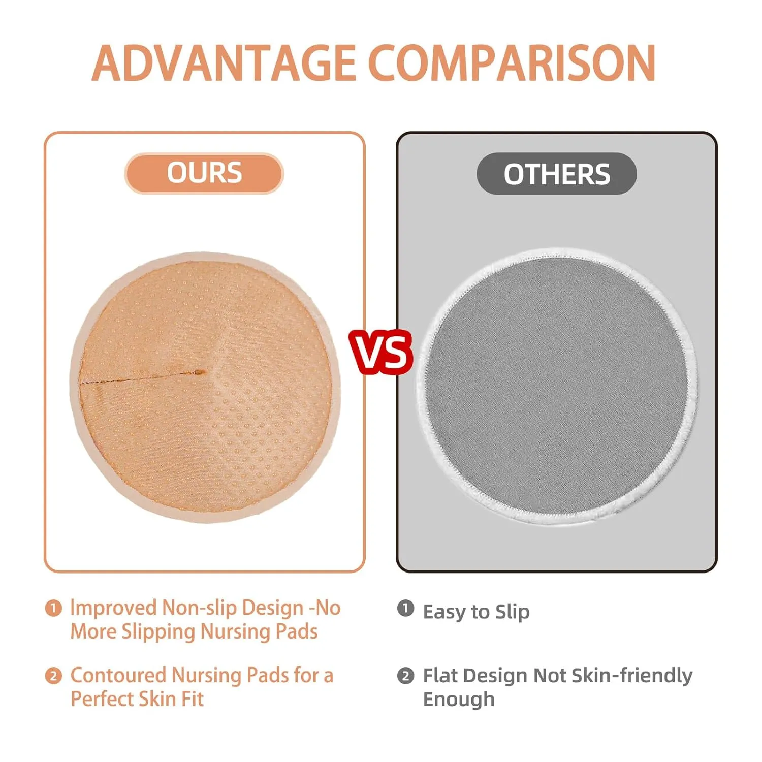 Organic Bamboo Nursing Breast Pads - 10-Pack Reusable Non-Slip Nipple Pads for Breastfeeding New Moms Postpartum Essentials (4.7inch) with Washing Bags and Handbags（Large，Flesh）
