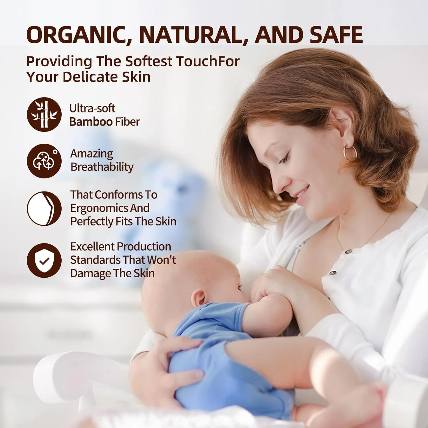 Organic Bamboo Nursing Breast Pads - 10-Pack Reusable Non-Slip Nipple Pads for Breastfeeding New Moms Postpartum Essentials (4.7inch) with Washing Bags and Handbags（Large，Flesh）