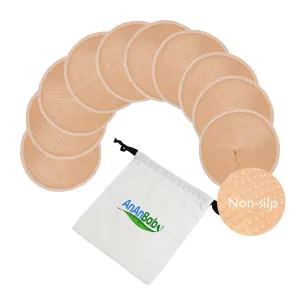 Organic Bamboo Nursing Breast Pads - 10-Pack Reusable Non-Slip Nipple Pads for Breastfeeding New Moms Postpartum Essentials (4.7inch) with Washing Bags and Handbags（Large，Flesh）