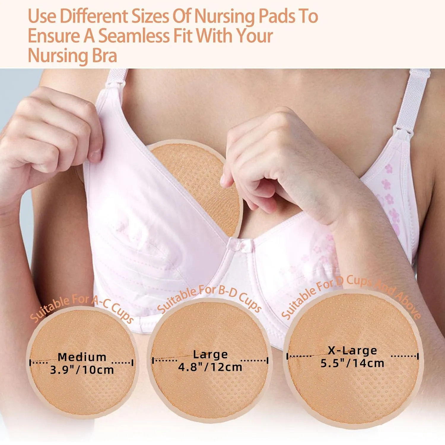 Organic Bamboo Nursing Breast Pads - 10-Pack Reusable Non-Slip Nipple Pads for Breastfeeding New Moms Postpartum Essentials (4.7inch) with Washing Bags and Handbags（Large，Flesh）